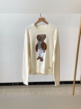 Polo by Ralph Lauren Cream Crewneck Sweater with Bear Motif